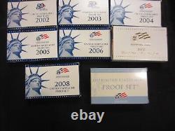 1999-2009 US Mint Proof Sets with Box & COA Lot of 127 Coins (11 SETS) FREE SHIP