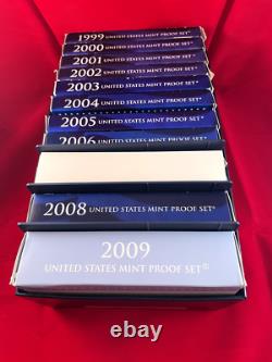 1999-2009 complete US mint proof sets with deluxe storage box