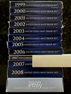 1999-2009 complete US mint proof sets with deluxe storage box
