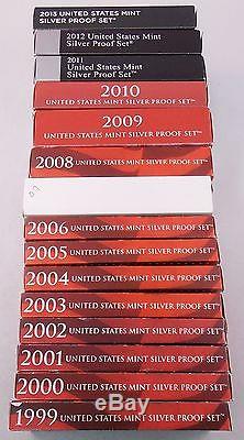 1999-2013 US Mint Silver Proof Sets Complete Lot x15 Includes 2012 Set