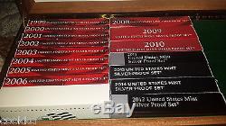 1999-2014 S Proof Sets, Boxes & COAs 90% Silver US Mint 16 Sets-PCGS value $908
