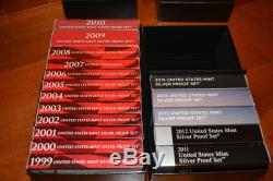 1999-2015 Complete U. S. Mint 90% SILVER Gem Proof Sets With US Mint storage Boxes