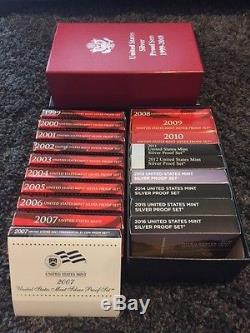 1999-2016 Silver & Clad Proof Set Collection. 36 sets in 4 collector boxes