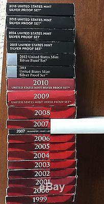 1999 2016 U. S. Mint Silver Proof Sets