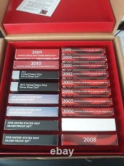 1999-2016 U. S. Mint Silver Proof Sets + STORAGE BOX