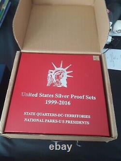 1999-2016 U. S. Mint Silver Proof Sets + STORAGE BOX