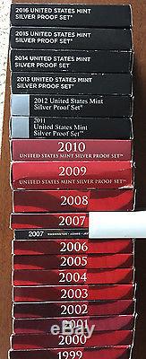 1999-2016 United States Mint SILVER PROOF SETS run ALL 18 SETS! PERFECT AC