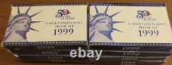 1999 Proof Set 10 Sets U. S. Mint 14-coin Sets Quarters President COA