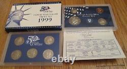 1999 Proof Set 10 Sets U. S. Mint 14-coin Sets Quarters President COA
