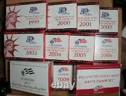 1999 S 2009 S US Mint Silver Proof Sets 11 Complete Sets