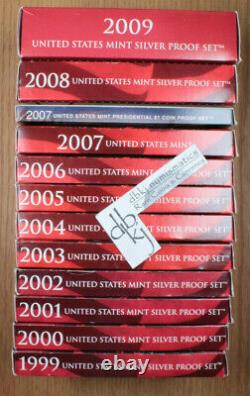 1999 S 2009 S US Mint Silver Proof Sets 11 Complete Sets