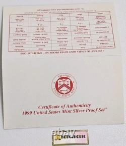 1999 S SILVER Proof Set in Original Box with COA, From Storage FIRST IN SERIES