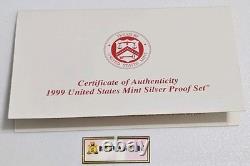 1999 S SILVER Proof Set in Original Box with COA, From Storage FIRST IN SERIES