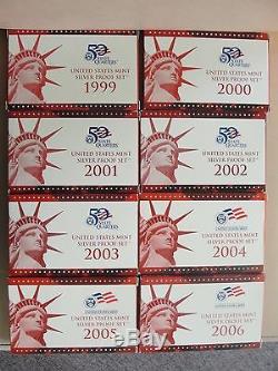 1999 S Thru 2010 S Silver Proof Set Run Of 12 Sets In OGP With COA'S