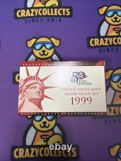 1999-S US Mint SILVER Proof Set With Original Box & COA 9 Coins Box Slightly Distr