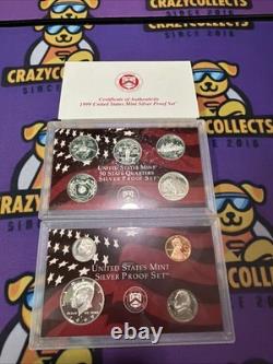 1999-S US Mint SILVER Proof Set With Original Box & COA 9 Coins Box Slightly Distr