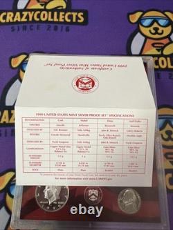 1999-S US Mint SILVER Proof Set With Original Box & COA 9 Coins Box Slightly Distr