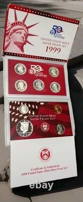 1999-S United States Mint Silver Proof 9 Coin Set with COA & Original Box(Nice)