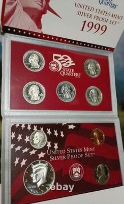1999-S United States Mint Silver Proof 9 Coin Set with COA & Original Box(Nice)