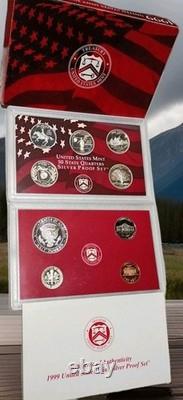 1999-S United States Mint Silver Proof 9 Coin Set with COA & Original Box(Nice)