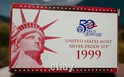 1999-S United States Mint Silver Proof 9 Coin Set with COA & Original Box(Nice)