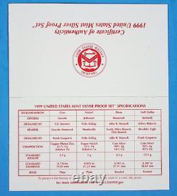 1999-S United States Mint Silver Proof Set 9-Coins OGP