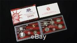 1999 Silver Proof 9 Coin Set US Mint in Original Box With COA