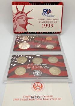 1999 Silver Proof Set U. S. Mint Original Government Packaging COA. +1 gr silver