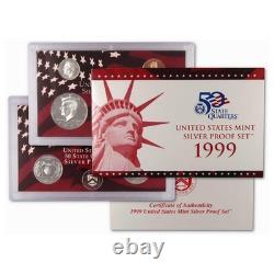 1999 US Mint Silver Proof Set 9 coin OGP COA