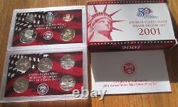 1999 to 2009 Silver Proof Set U. S. Mint COA 11 Silver Sets with Silver Quarters