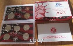 1999 to 2011 Silver Proof Set U. S. Mint COA 13 Silver Sets with Silver Quarters
