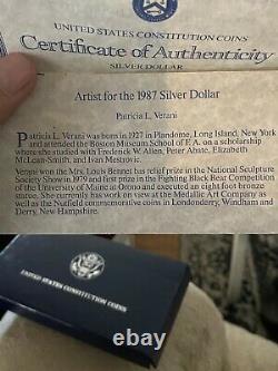 (1) 1987 S US Constitution $1 Proof Silver Dollar Coin withCOA & Box ULTRA CAMEO