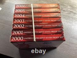 2000-2006 US Mint Silver Proof Set Lot of 7 Sets withOGP &COA 120525 08akk