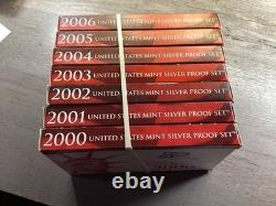2000-2006 US Mint Silver Proof Set Lot of 7 Sets withOGP &COA 120525 08akk