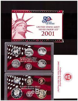 2000 2009 SILVER PROOF SETS DCAM COINS ALL BOXES & COA's FREE SHIPPING