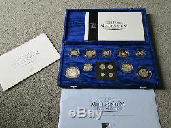 2000 Royal Mint Millennium 13 Coin Silver Proof Coin Collection With Maundy Set
