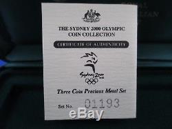 2000 SYDNEY OLYMPIC 3 COIN COLLECTION SET. $100 Gold and two of $5 Silver Proof