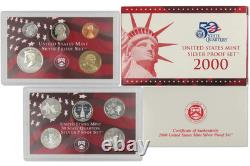 2000 Silver Proof Set U. S. Mint Original Government Packaging COA. FS. JFK Stamp