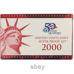 2000 Silver Proof Set U. S. Mint Original Government Packaging COA. FS. JFK Stamp