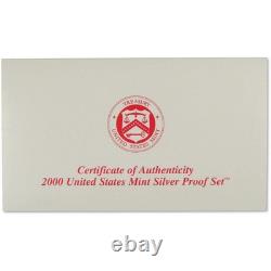 2000 Silver Proof Set U. S. Mint Original Government Packaging COA. FS. JFK Stamp