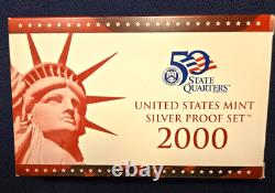 2000 Silver US Mint Proof Set OGP COA-10 Total Coins Including State Quarters