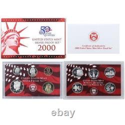 2000 US Mint Silver Proof set 90% state Quarters Kennedy (OGP) 10 coins