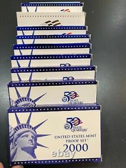 2000 through 2009 US Mint Proof Sets DECADE LOT of all 10 Complete in boxes