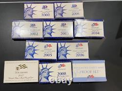 2000 through 2009 US Mint Proof Sets DECADE LOT of all 10 Complete in boxes