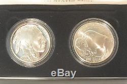 2001 $1 P & D Silver American Buffalo 2-Coin Proof/Uncirculated Set with OGP/COA