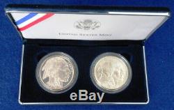 2001 American Buffalo Commemorative 2-coin Set. Proof & Unc. Silver. Ogp/coa