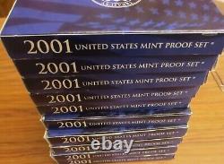 2001 Proof Set 10 Sets U. S. Mint 14-coin Sets Quarters President COA