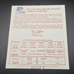 2001 United States Mint Silver Proof Set Complete OGP Box & COA 50 State
