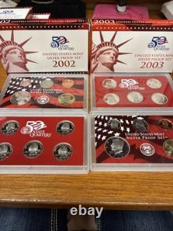2002 & 2003 Silver Proof Sets. Each Set Has 1 1/3 Oz Of Silver. OGP & COA