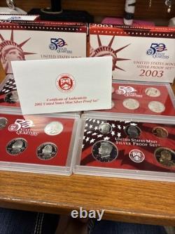 2002 & 2003 Silver Proof Sets. Each Set Has 1 1/3 Oz Of Silver. OGP & COA